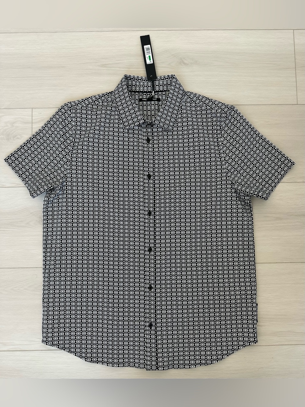 Karl Lagerfeld Men’s Short Sleeve Button-Up Shirt Black/White Geometric sz L